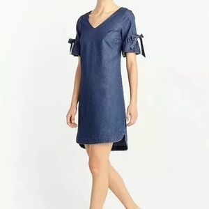J. CREW FACTORY Chambray Ruffle Tie Sleeve Mini Dress